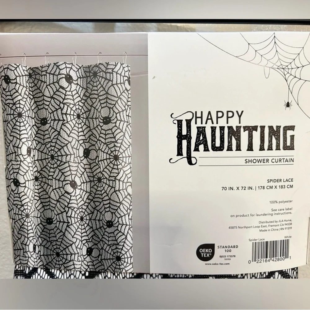 Halloween SPIDER LACE Polyester Shower Curtain Happy Haunting